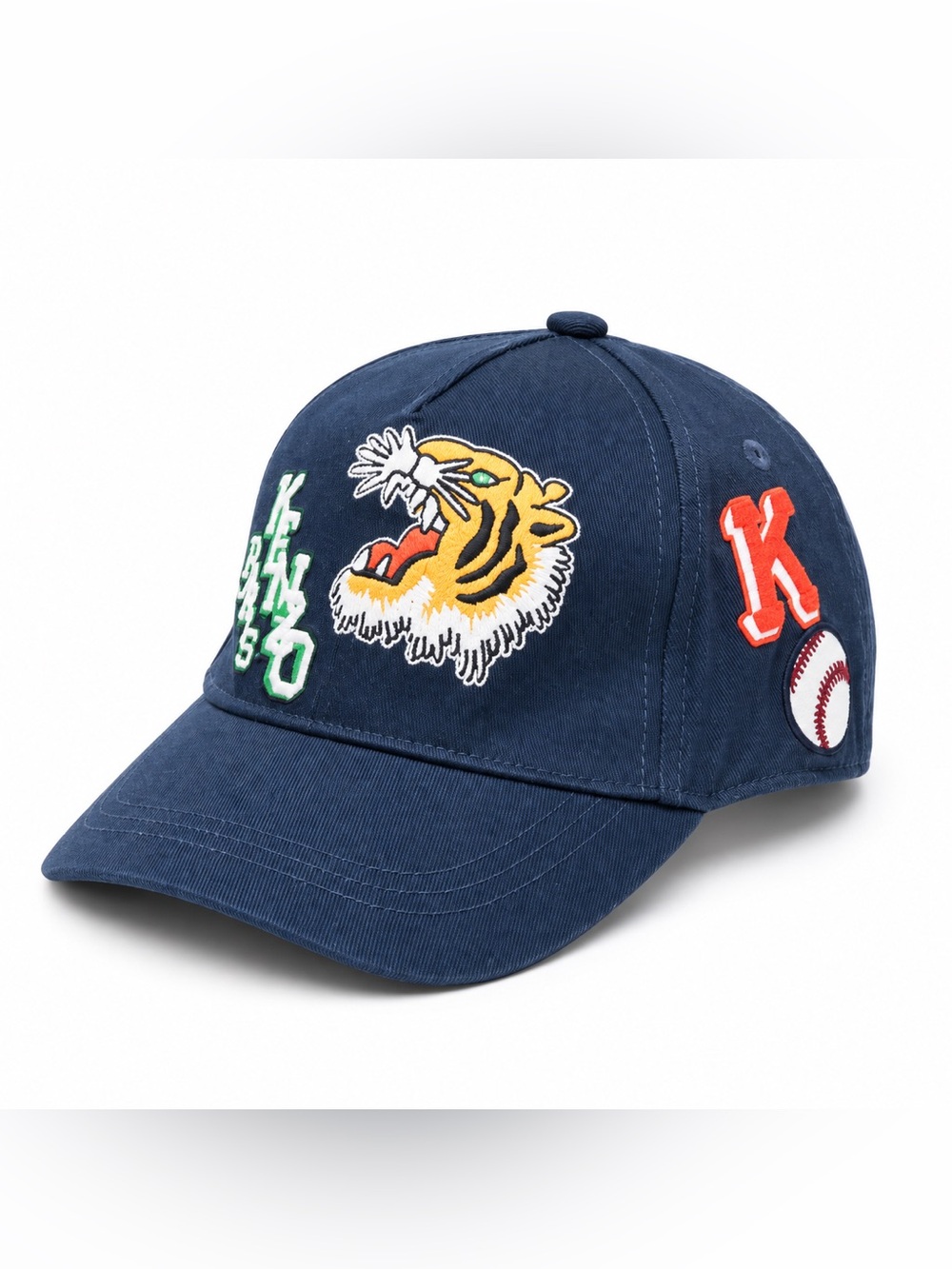 Kenzo Kids Blue Tiger Logo Patch Cotton Baseball Cap Size 52